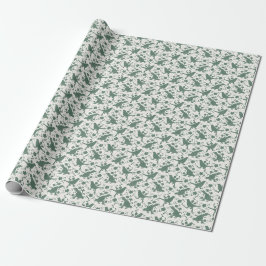 Vintage Xmas Songbirds and Linen Florals (Green) Geschenkpapier