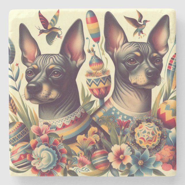 Vintage Xoloitzcuintle Illustration Steinuntersetzer (Vorderseite)