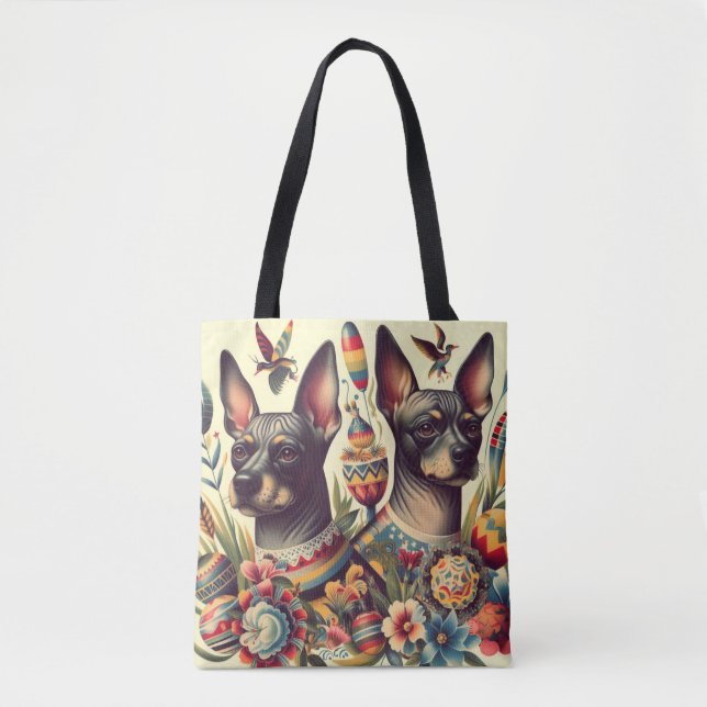Vintage Xoloitzcuintle Illustration Tasche (Vorderseite)