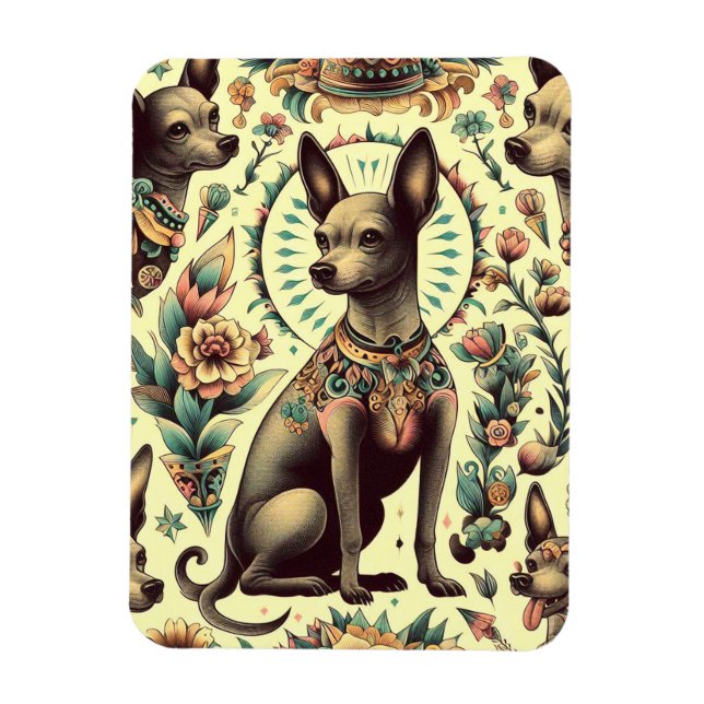 Vintage Xoloitzcuintle Nahtlos Magnet (Vertikal)