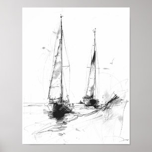 Vintage-Yachtskizze – Nautische Minimalkunst Poster