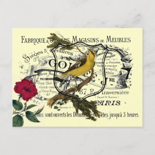 Vintage Yellow Bird Ephemera Collage Postkarte