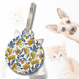 Vintage Yellow Orange Folk Floral Blue Leaf Haustiermarke