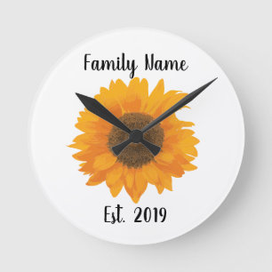 Vintage Yellow Sunflower Personalize with Name Runde Wanduhr