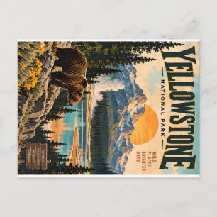 Vintage Yellowstone Nationalpark Poster mit Griz Feiertagspostkarte