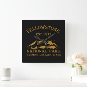 Vintage Yellowstone Nationalpark Quadratische Wanduhr