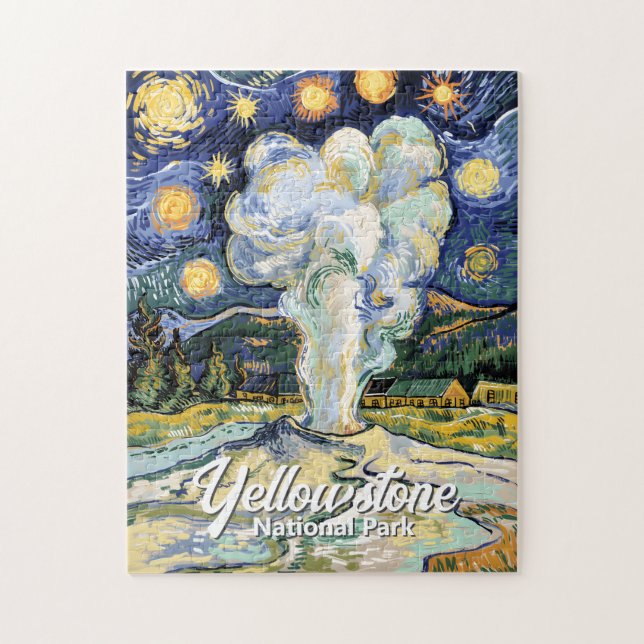 Vintage Yellowstone Old Faithful Van Gogh Style (Vertikal)
