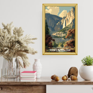 Vintage Yosemite Nationalpark Fluss Retro Wandern Poster