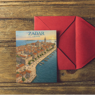 Vintage Zadar Kroatien Adriatische Küste Illustrat Postkarte