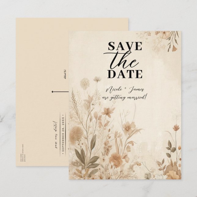 Vintage zarte Botanische Hochzeit Ankündigungspostkarte (Vorne/Hinten)
