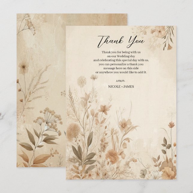 Vintage zarte Botanische Hochzeit Einladung (Vorne/Hinten)
