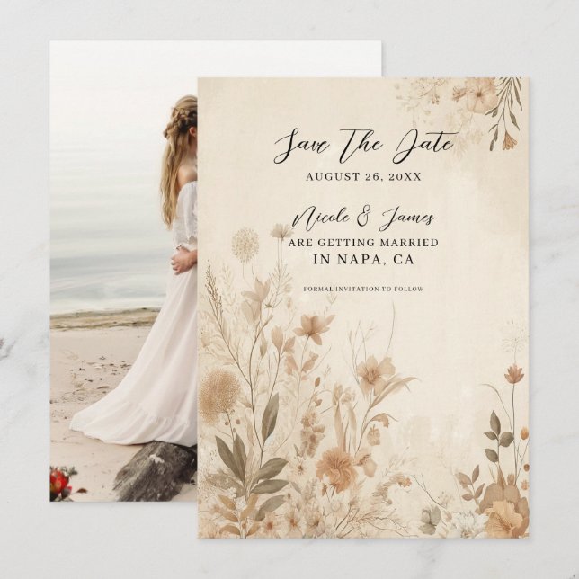 Vintage zarte Botanische Hochzeit Einladung (Vorne/Hinten)
