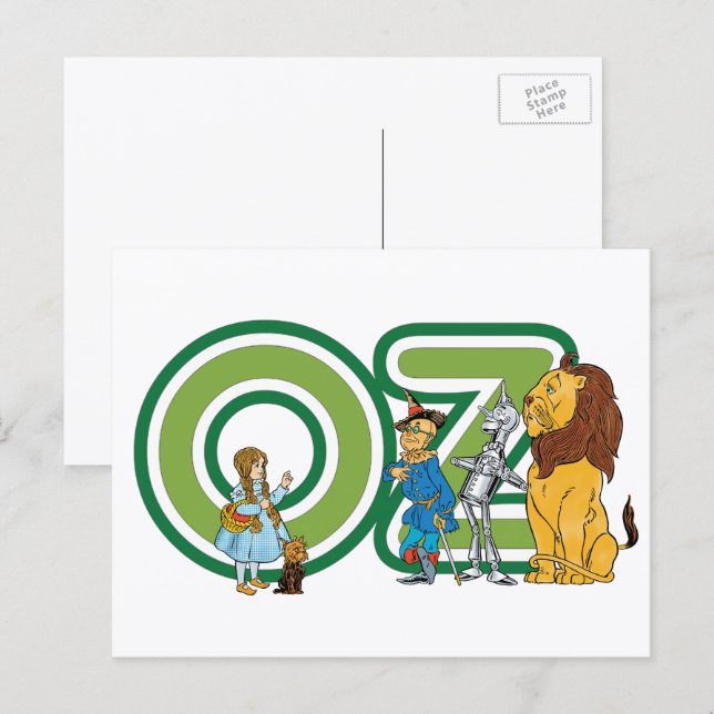 Vintage-Zauberer-von-Oz-Figuren und Textbuchstaben Postkarte (Vorne/Hinten)