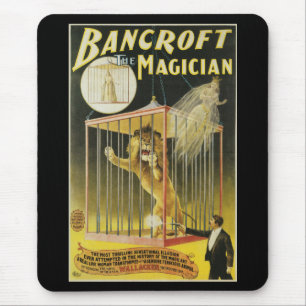 Vintage-Zauberplakat, Magier Bancroft und Löwe Mousepad