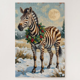 Vintage-Zebra im schneebedeckten Weihnachtsfeld