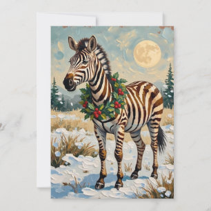Vintage-Zebra im schneebedeckten Weihnachtsfeld Feiertagskarte