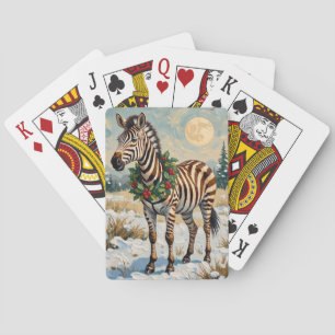 Vintage-Zebra im schneebedeckten Weihnachtsfeld Spielkarten