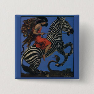 Vintage Zebra Jugendstilfrau Button