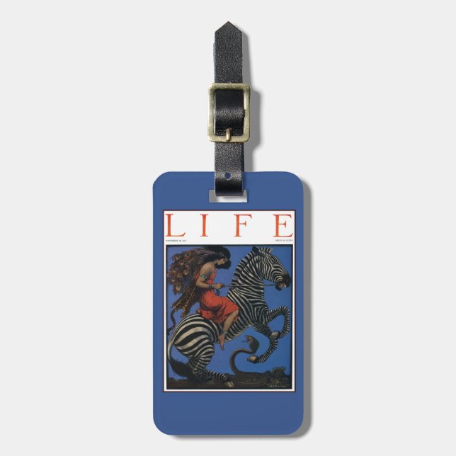 Vintage Zebra Jugendstilfrau Gepäckanhänger (Vorderseite vertikal)