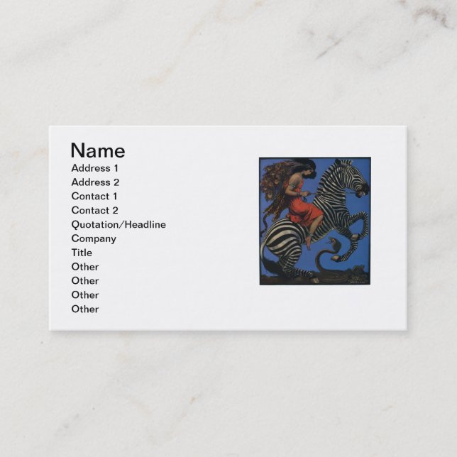 Vintage Zebra Jugendstilfrau Visitenkarte (Vorderseite)