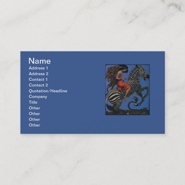 Vintage Zebra Jugendstilfrau Visitenkarte (Vorderseite)