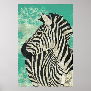 Vintage-Zebra-Türkis-Kunstposter Poster