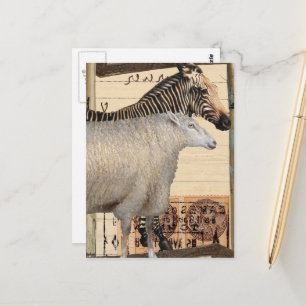 Vintage Zebrastreifen und Schaf Mixed Media Collag Postkarte