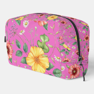 Vintage Zeichnend Wildblumen / Küken, rosa Waschbeutel