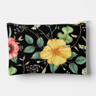 Vintage Zeichnend Wildblumen / Mitternacht Zubehörtasche