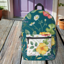 Vintage Zeichnend Wildblumen Weißer / Aquamariner