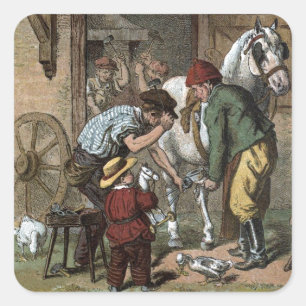 Vintage-Zeichnung: Der Hufeisenschmied Quadratischer Aufkleber