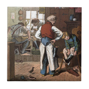 Vintage-Zeichnung: Der Schuhmacher Fliese