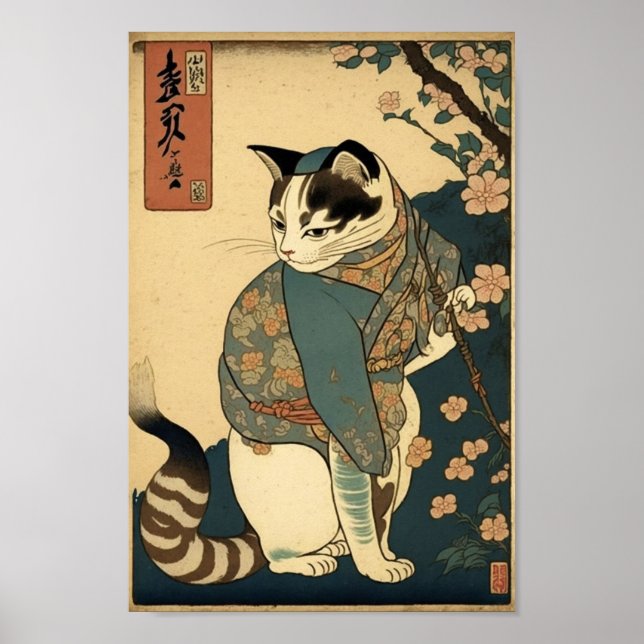 Vintage Zeichnung einer Katze im Kuniyoshi-Stil Poster (Vorne)