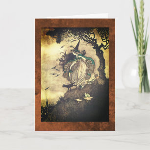 Vintage-Zeichnung Halloween-Hexen-Grußkarte Karte