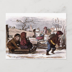 Vintage-Zeichnung: Schlitten im Schnee Postkarte