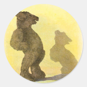 Vintage Zeichnung: Teddybär und sein Schatten Runder Aufkleber