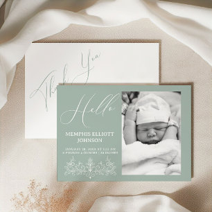 Vintage Zeitlose Florale Grüne Babykleidung Einladung