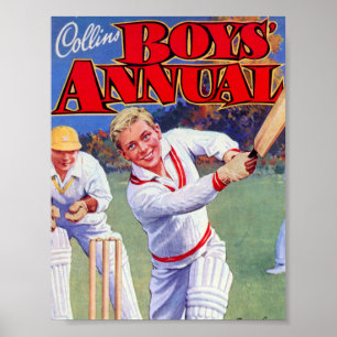 Vintage Zeitschriftenjunge spielen Cricket Poster