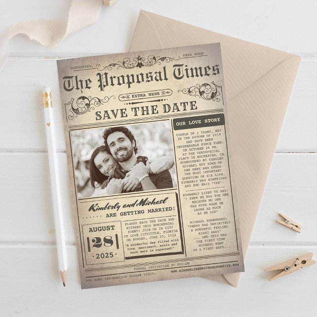 Vintage Zeitung Einzigartiges Save the Date Foto (Von Creator hochgeladen)