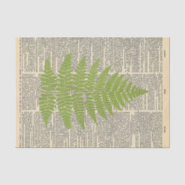 Vintage Zeitung mit Dekoupage aus grünem Leaf Seidenpapier