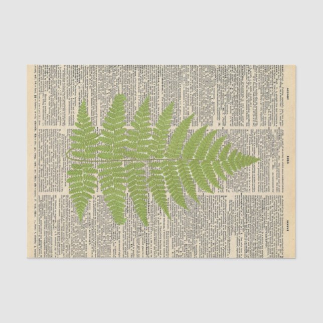 Vintage Zeitung mit Dekoupage aus grünem Leaf Seidenpapier (Vorderseite)