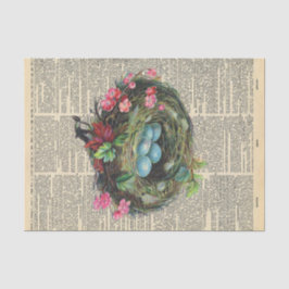 Vintage Zeitung mit Vogelnest-Decoupage Seidenpapier