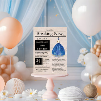 Vintage Zeitung Quinceañera Blue Azul Einladung