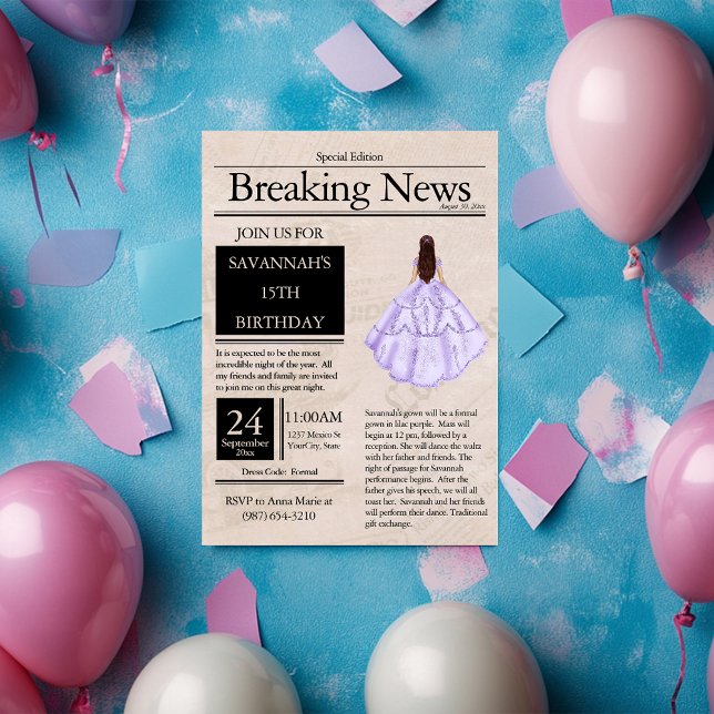 Vintage Zeitung Quinceañera Lilac Lila Einladung (Von Creator hochgeladen)