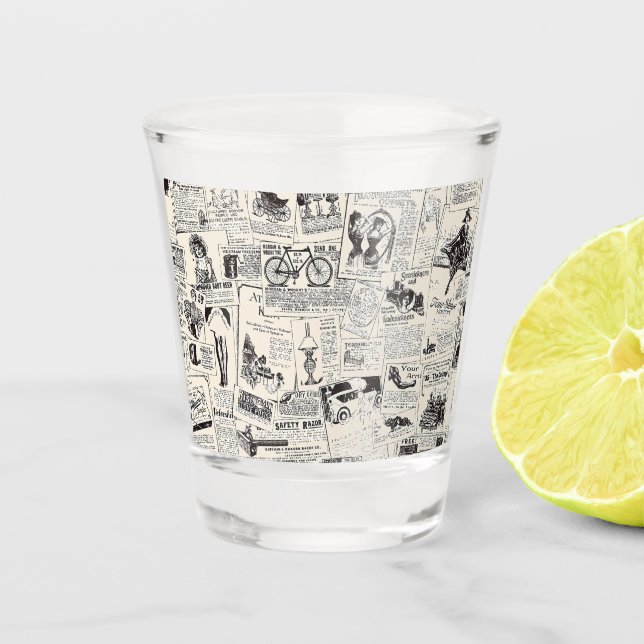 Vintage Zeitung Schnapsglas (Vorderseite)