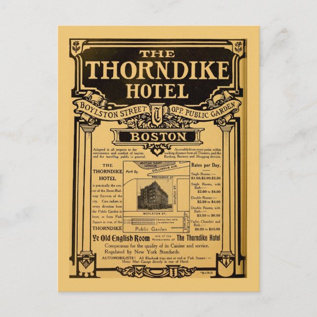 Vintage Zeitung und Thorndike Hotel Boston Postkarte (Vorderseite)