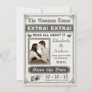 Vintage Zeitungs-Save-the-Date-Einladung Save The Date