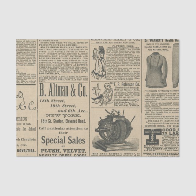 Vintage Zeitungsanzeige Seidenpapier (Vorderseite)