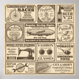 Vintage Zeitungsbanner und Werbeschriften / Poster