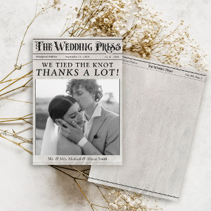Vintage-Zeitungsfoto Einzigartige Hochzeit Dankeskarte